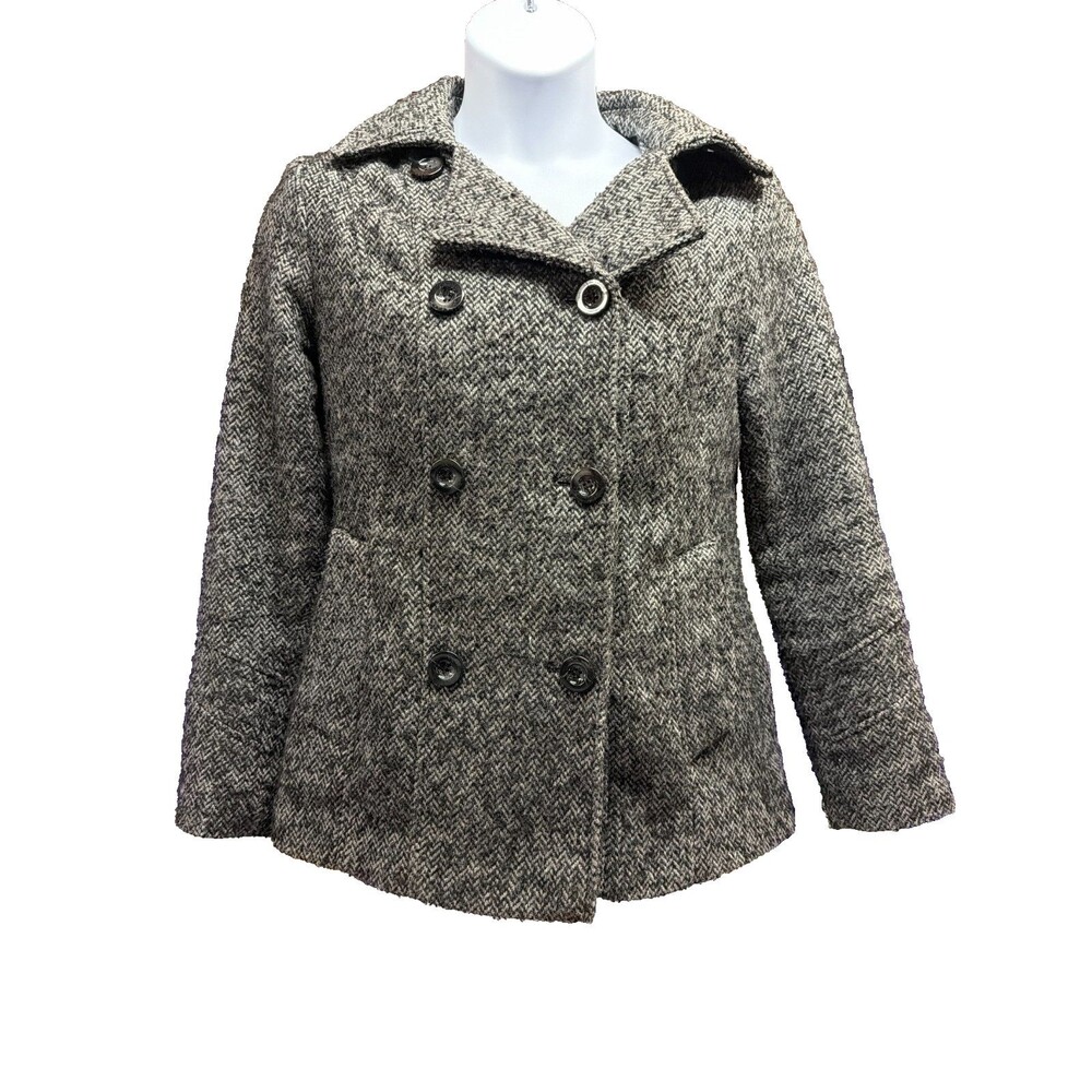 Faded Glory Women's Herringbone Peacoat Hooded Jacket Gray Black Size‎ M